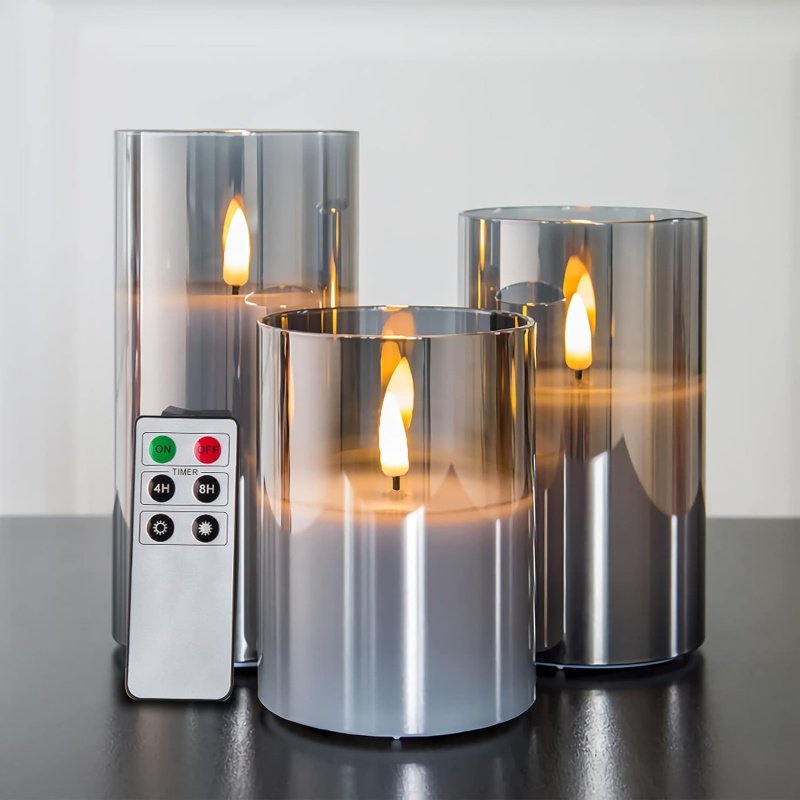 Eywamage Smoke Grey Glass Flameless Candles