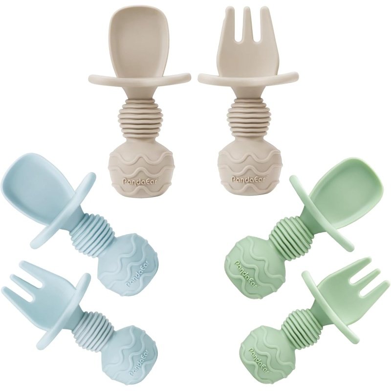 PandaEar 6 Pack Silicone Baby Spoons and Fork Feeding Set