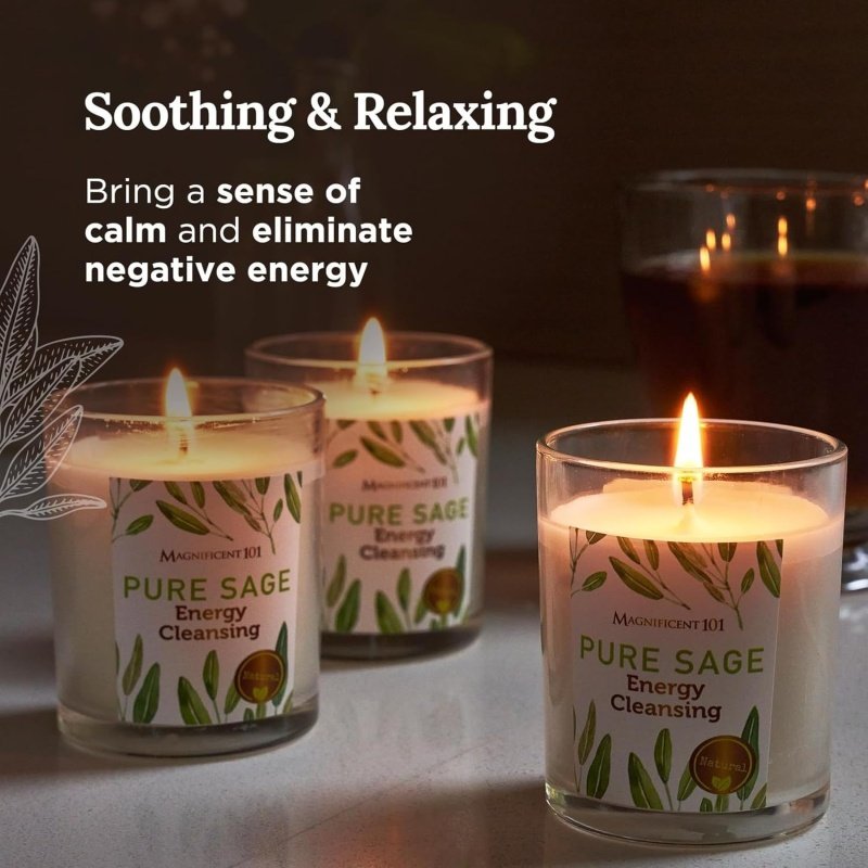 Magnificent 101 Set of 3 Long Lasting Pure Sage Candles - Image 4