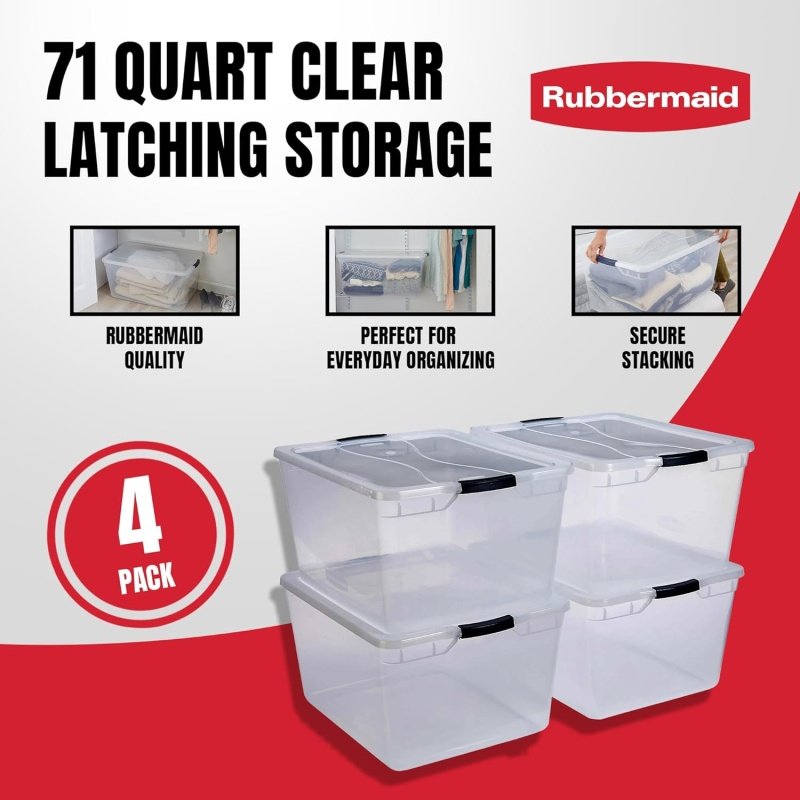 Rubbermaid Cleverstore 74 Quart Latching Plastic Storage Containers - Image 3