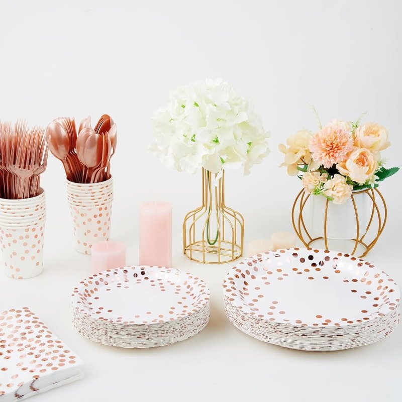 White and Rose Gold Party Supplies - Image 7