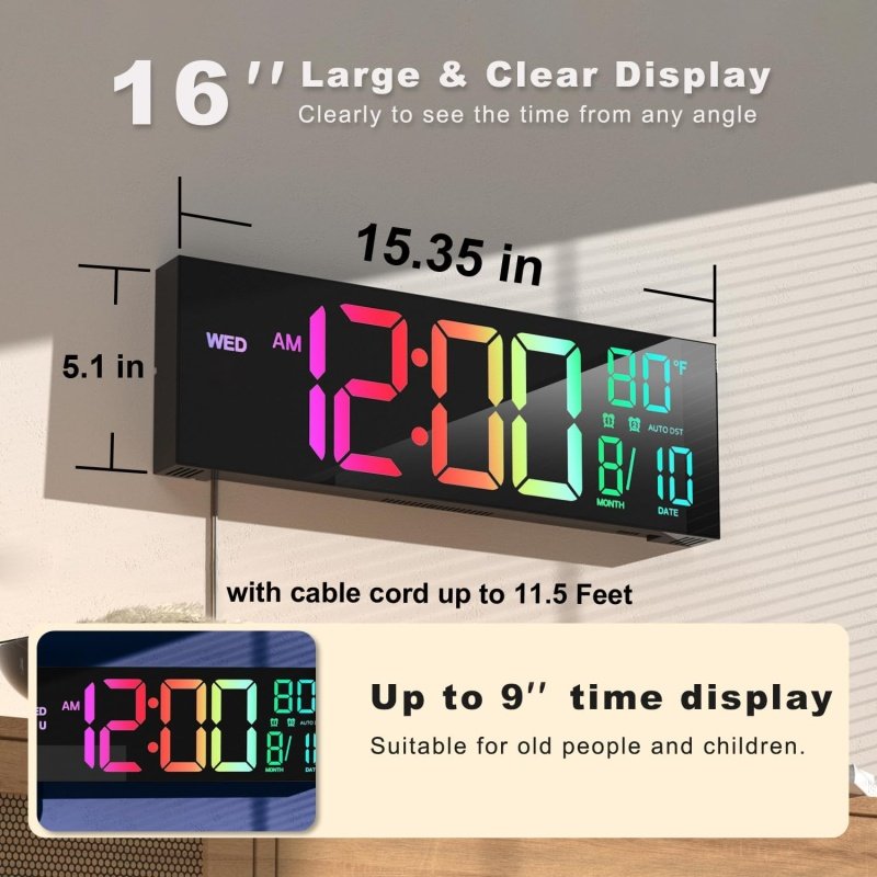 JALL 16" Large Digital Wall Clock - Image 2