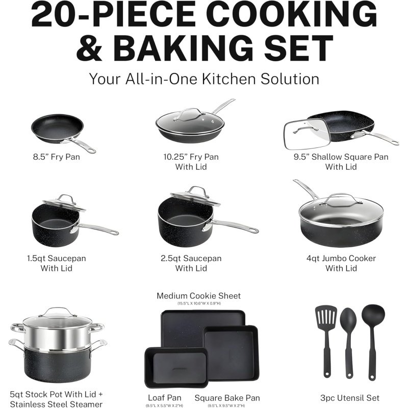 GRANITESTONE 20 Pc Kitchen Pots and Pans Set - Image 2