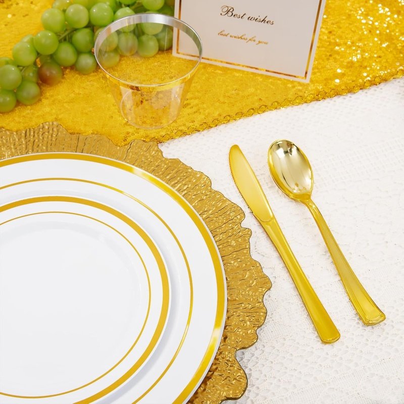 WELLIFE 600 PCS Gold Disposable Dinnerware Set - Image 3