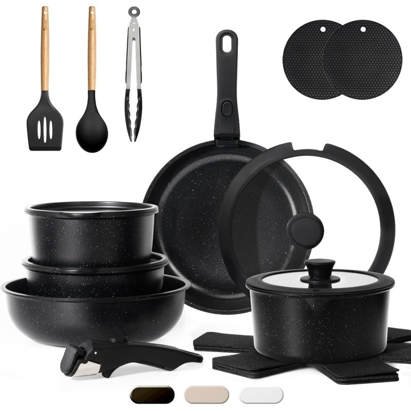 KIKCOIN 20 Pcs Pots and Pans Set Non Stick