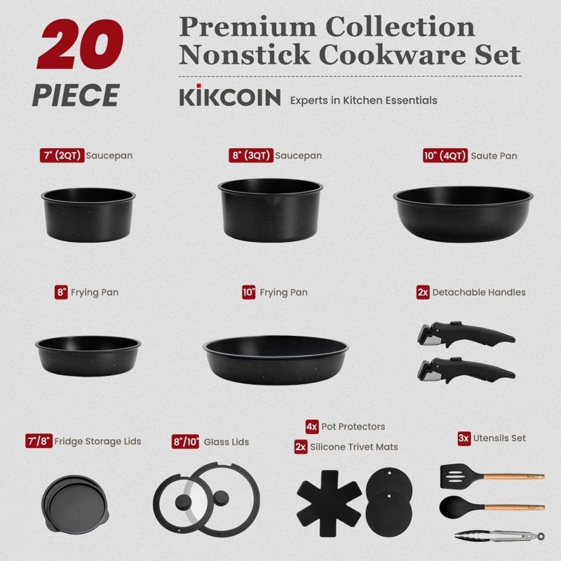 KIKCOIN 20 Pcs Pots and Pans Set Non Stick - Image 2