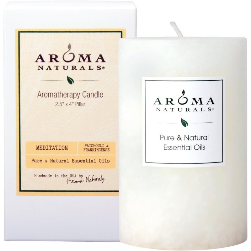 Aroma Naturals Patchouli and Frankincense Essential Oil White Scented Pillar