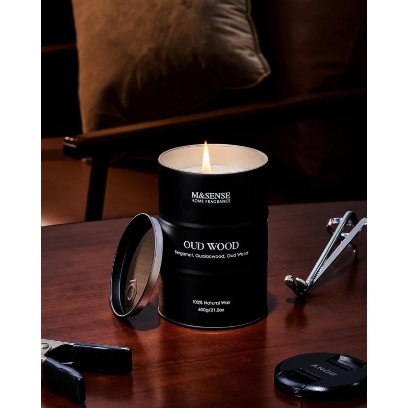 M&SENSE Oud Wood Large Scented Candles Natural Soy Wax - Image 4