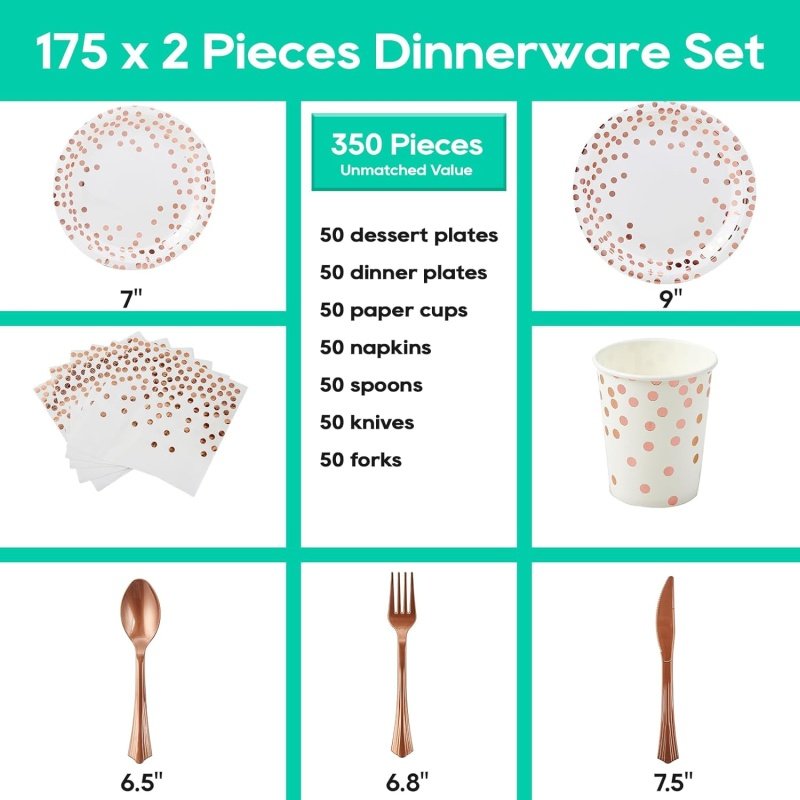 White and Rose Gold Party Supplies - Image 2
