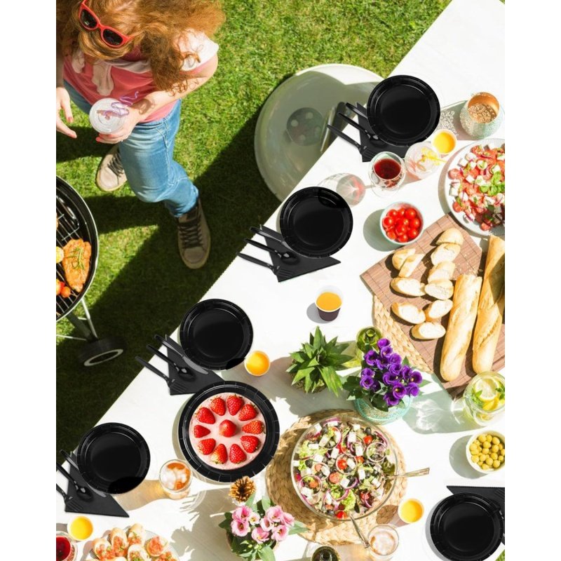 Lzerking Black Party Supplies Set 224 Pieces of Black Paper Plates, Cups - Image 2