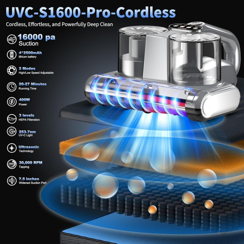 Mattress Vacuum Cleaner Cordless Bed Vacuum - Image 2