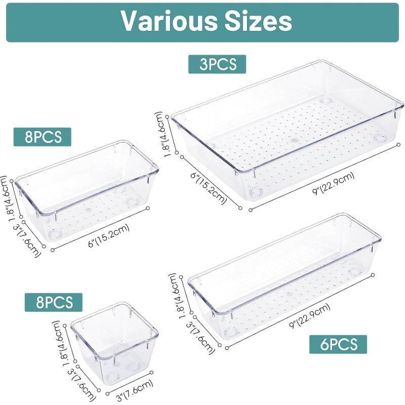 WOWBOX 25 PCS Clear Plastic Drawer Organizer Set - Image 2