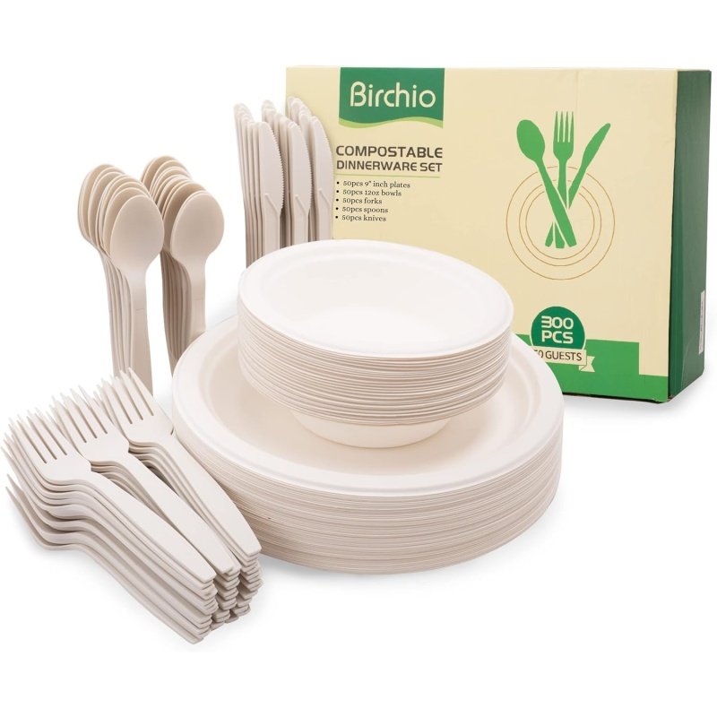 250 Piece Biodegradable Paper Plates Set