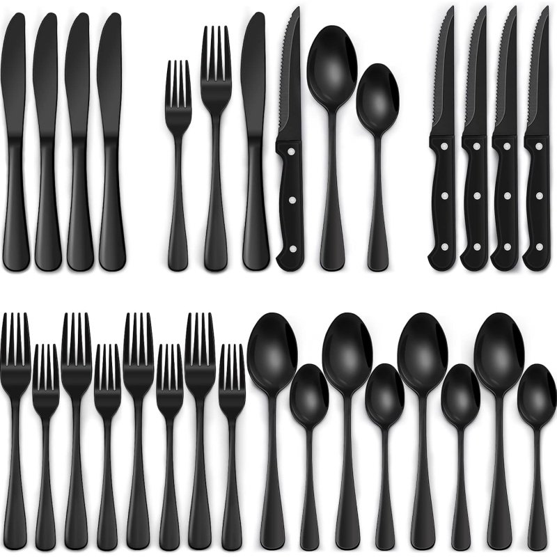 24-Piece Black Silverware Set