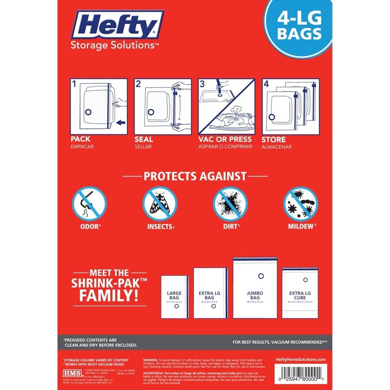 Hefty Shrink-Pak - 4 Large Vacuum Storage Bags - Image 3