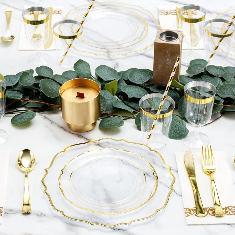ISFANCO 200 PCS Baroque Clear Gold Dinnerware Set - Image 7