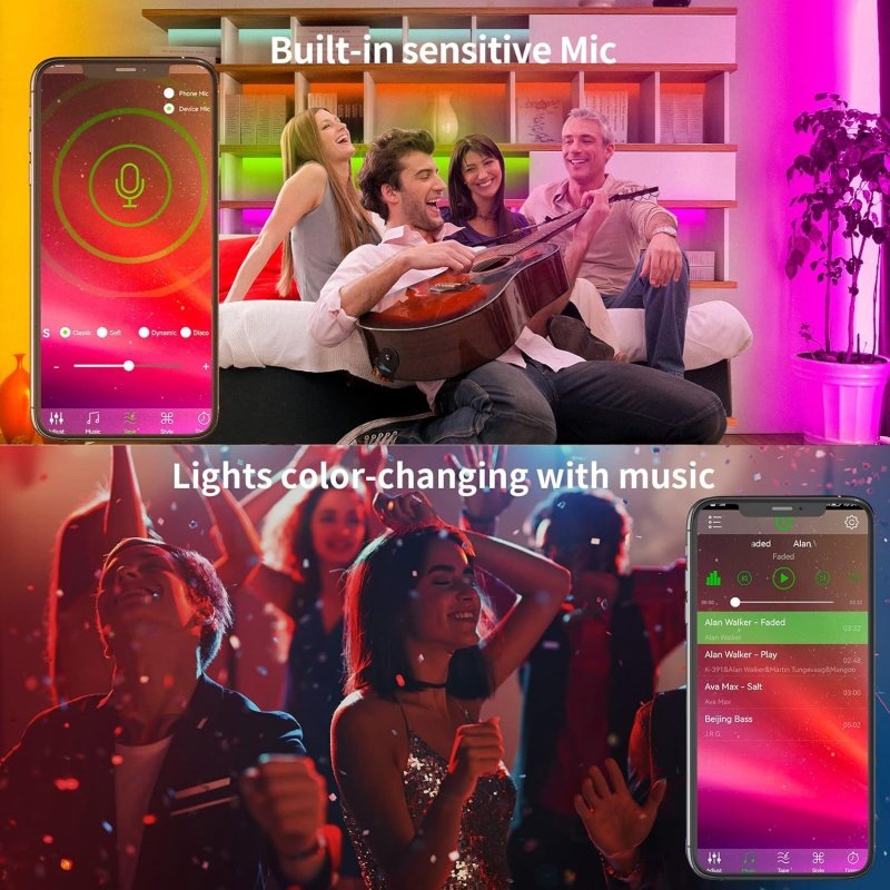 KSIPZE 100ft Led Strip Lights RGB Music Sync Color Changing - Image 4