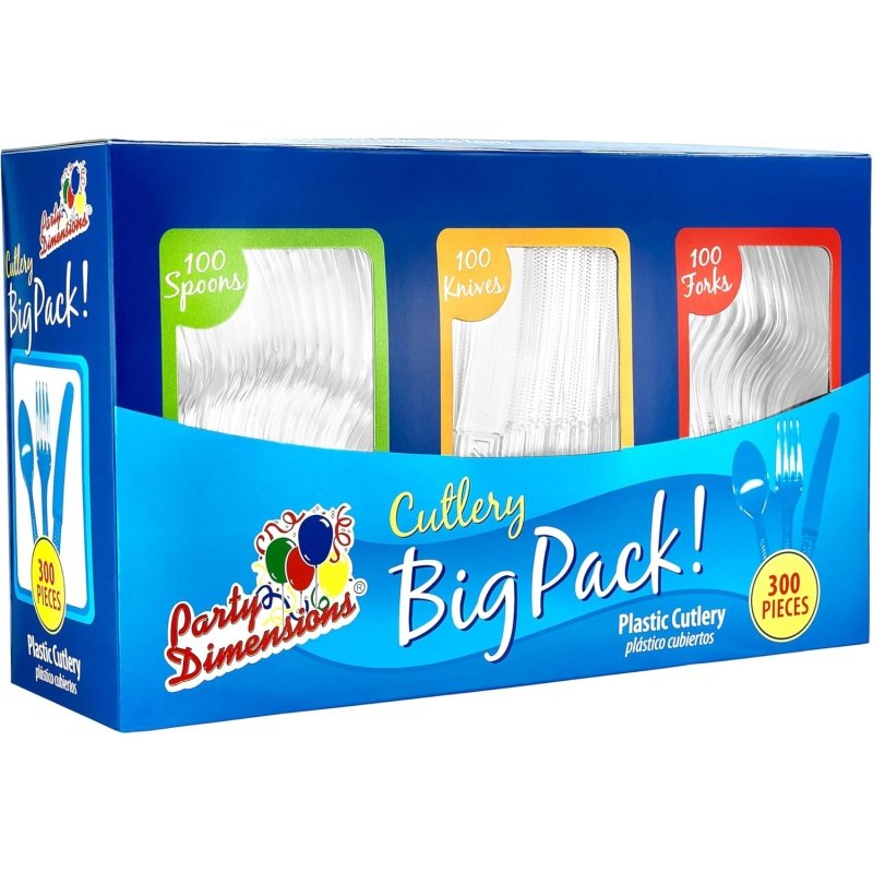 Party Dimensions 300 Count Plastic Cutlery Combo Box, Disposable Clear Plastic - Image 2