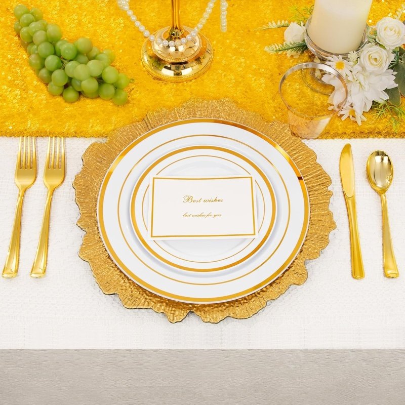 WELLIFE 600 PCS Gold Disposable Dinnerware Set - Image 5